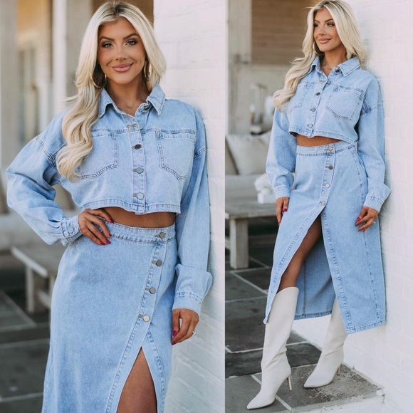 Dresses & Skirts - *24 HOUR SALE* Just Getting Started Denim Jacket and Midi Skirt Set